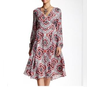 Yumi Kim Bohemian Medallion Print V-Neck Long Sleeve Dress Size S